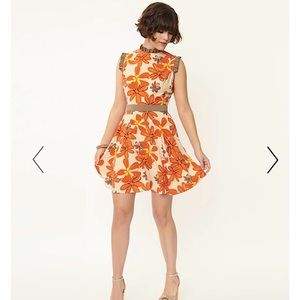 Smak Parlour Cream & Orange Floral Happy Hour Flare Dress NWT